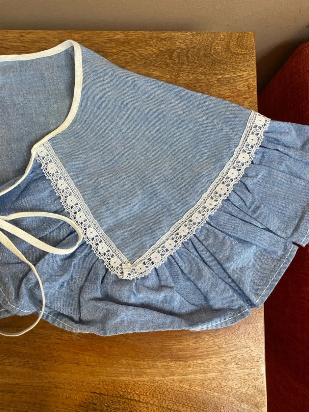 Vintage Inspired Novelty Chambray Denim 
Oversized Detachable Collar Ruffle - Picture 4 of 10